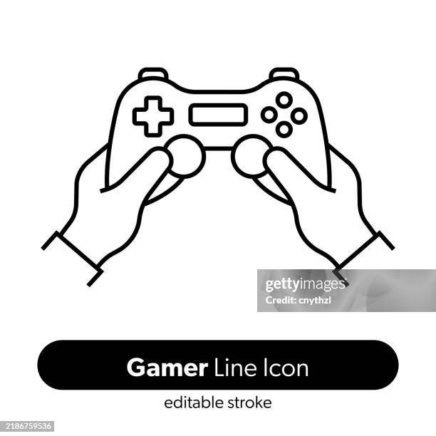 gamer line icon. editable stroke vector icon. - playing computer game stock illustrations