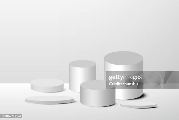 3d cylinder podium model object for show vector template - simple white interior stock illustrations