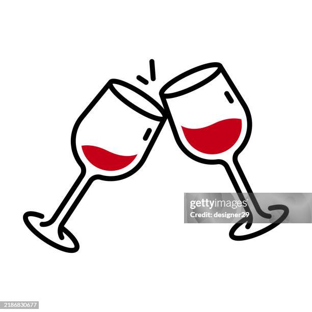 wineglass cheers icon. champagne glasses and cheers. celebration, holidays vector design - wine glass stock illustrations