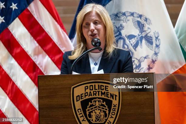 Jessica Tisch speaks after being sworn in as the next Commissioner of the New York Police Department during a ceremony at One Police Plaza on...
