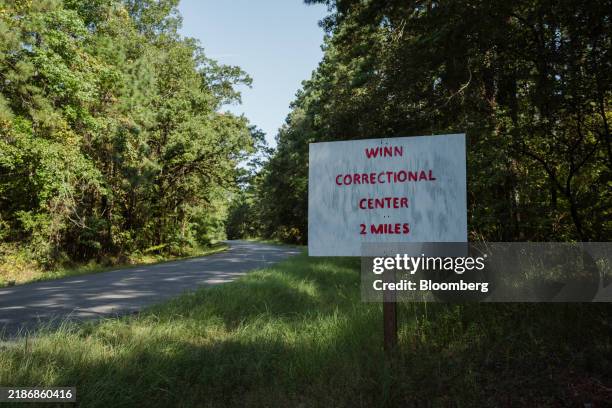 Winn Correctional Center, a US Immigration and Customs Enforcement detention facility, sign in Winnfield, Louisiana, US, on Thursday, Aug. 15, 2024....