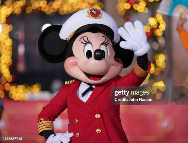 Minnie Mouse rehearses during day 1 of the 2024 Macy's Thanksgiving Day Parade Rehearsals at Macy's Herald Square on November 25, 2024 in New York...