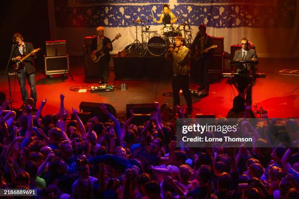 Rob Knaggs, Oli Dewdney, Al Greenwood, Alex Rice, Henry Young and Ben Mack of Sports Team perform at O2 Forum Kentish Town on November 25, 2024 in...