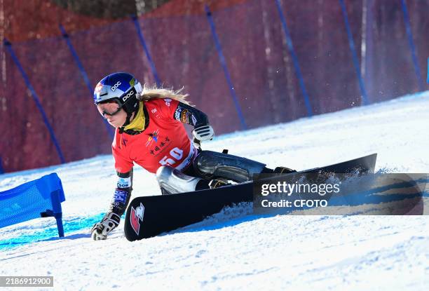 Ledzka Este of the Czech Republic compees during the first round of the women's snowboard parallel giant slalom at the 2024-2025 ISF Snowboard...