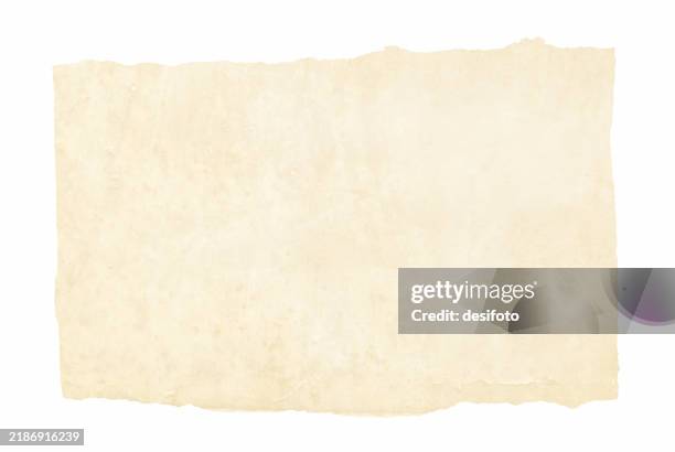 stockillustraties, clipart, cartoons en iconen met beige or cream off white coloured weathered old ancient rough paper horizontal vector backgrounds with fading color blank empty faded weathered page or plain manuscript template with copy space and torn uneven edges - papierknipsel