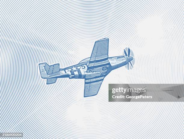 p-51 mustang fighter plane - reenactment stock illustrations