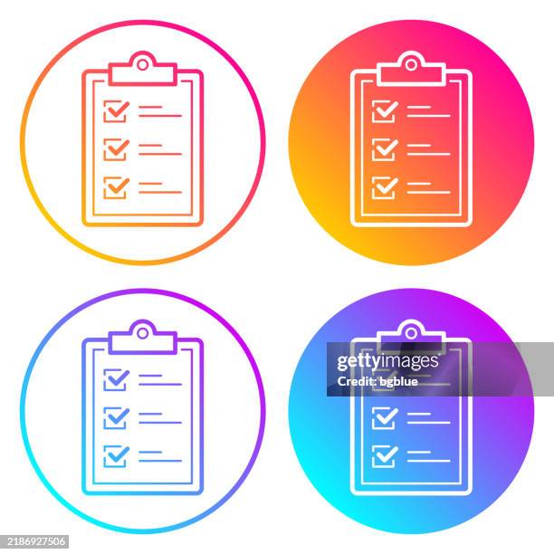 clipboard with checklist. round icons with color gradients - binder clip stock illustrations