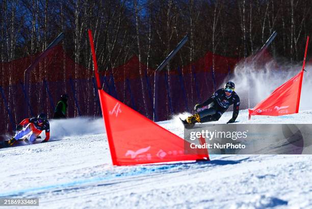 Bulgaria's Yankov Radoslav competes during the first round of the men's parallel giant slalom snowboard at the 2024-2025 ISF Snowboard Parallel World...