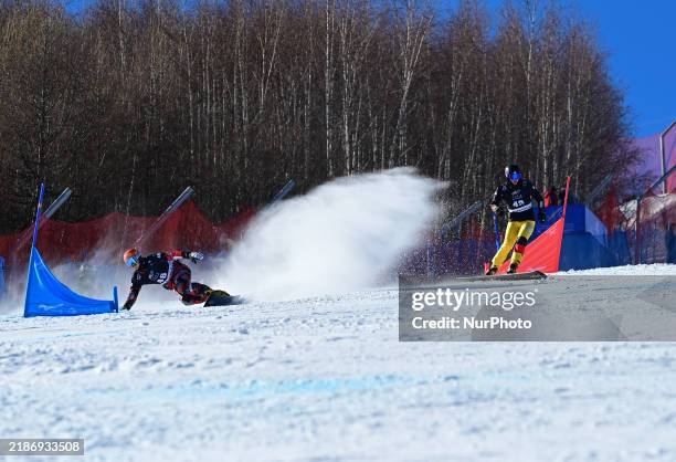 Germany's Angenende Jannick competes during the first round of the men's snowboard parallel giant slalom at the 2024-2025 ISF Snowboard Parallel...