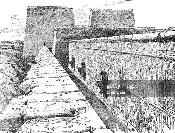 temple of edfu, enclosure wall - ancient civilisation stock illustrations