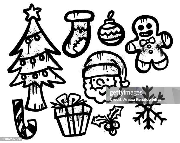 stockillustraties, clipart, cartoons en iconen met cute graffiti christmas doodle icon set - fictieve figuren