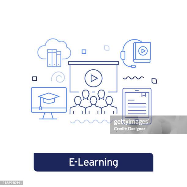 e-learning concept vector illustration. editable stroke vector design. - complicated instructions stock illustrations