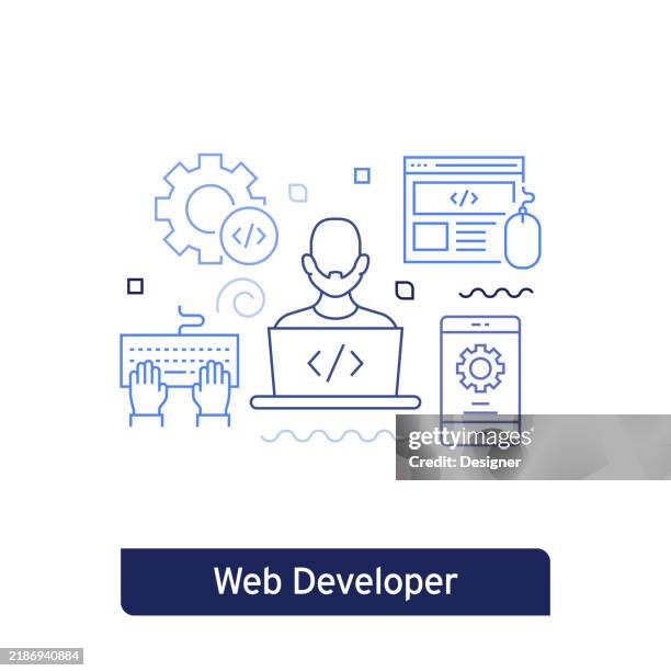 web developer concept vector illustration. editable stroke vector design. - web application development stock illustrations