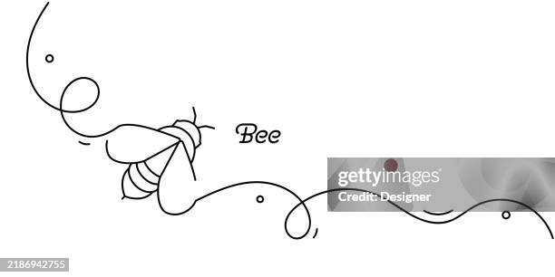 one continuous line drawing of bee icon. single line vector illustration, - bees pollinating stock illustrations