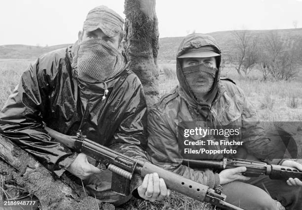 Members of the SAS, an elite special forces unit of the British Army, on training exercises in the Brecon Beacon mountain range in Wales, circa 1970.