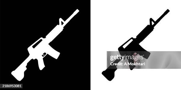 illustrazioni stock, clip art, cartoni animati e icone di tendenza di icona del fucile mitragliatore. - fucile