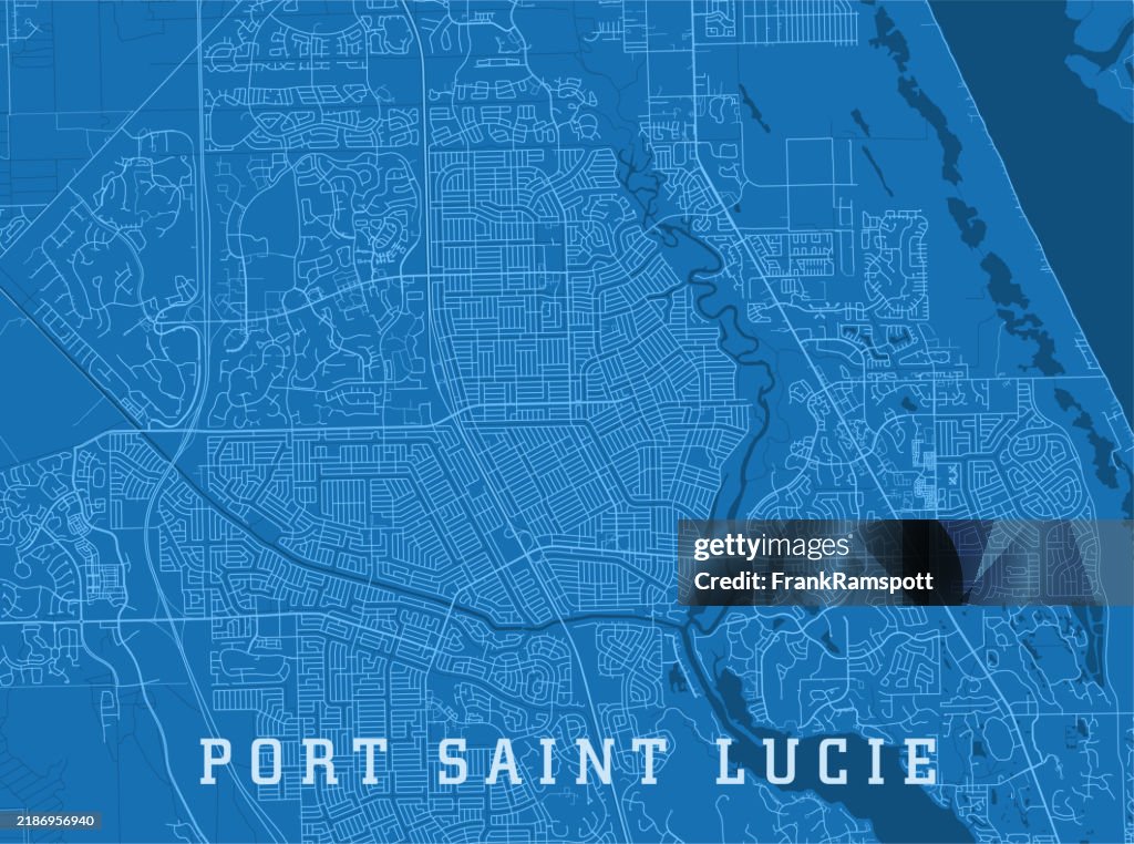Port Saint Lucie FL City Vector Road Map Blue Horizontal