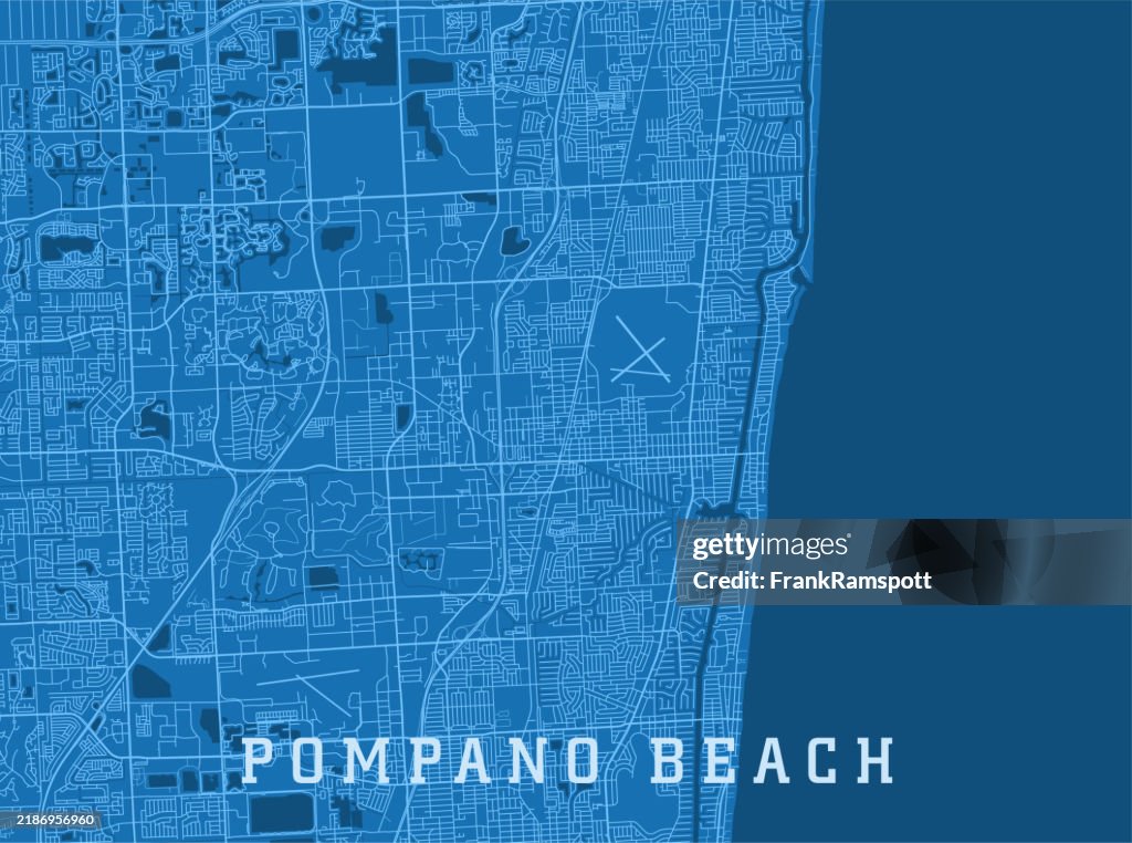 Pompano Beach FL City Vector Road Map Blue Horizontal