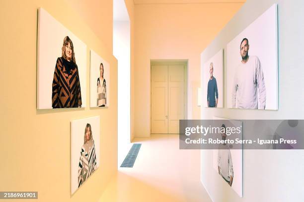 General view of the italian artist Michelangelo Pistoletto exhibition "Metawork" during the preview at Reggia Di Caserta on November 26, 2024 in...
