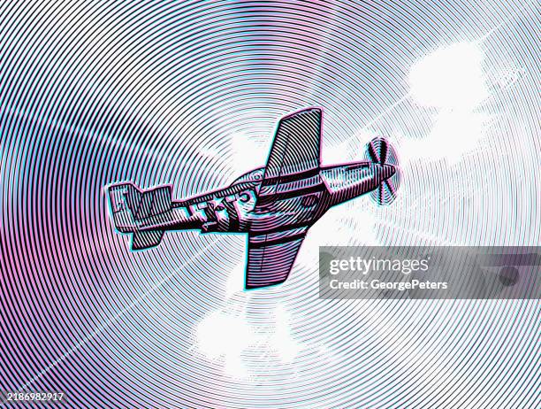 p-51 mustang fighter plane with glitch technique - fighter plane stock illustrations