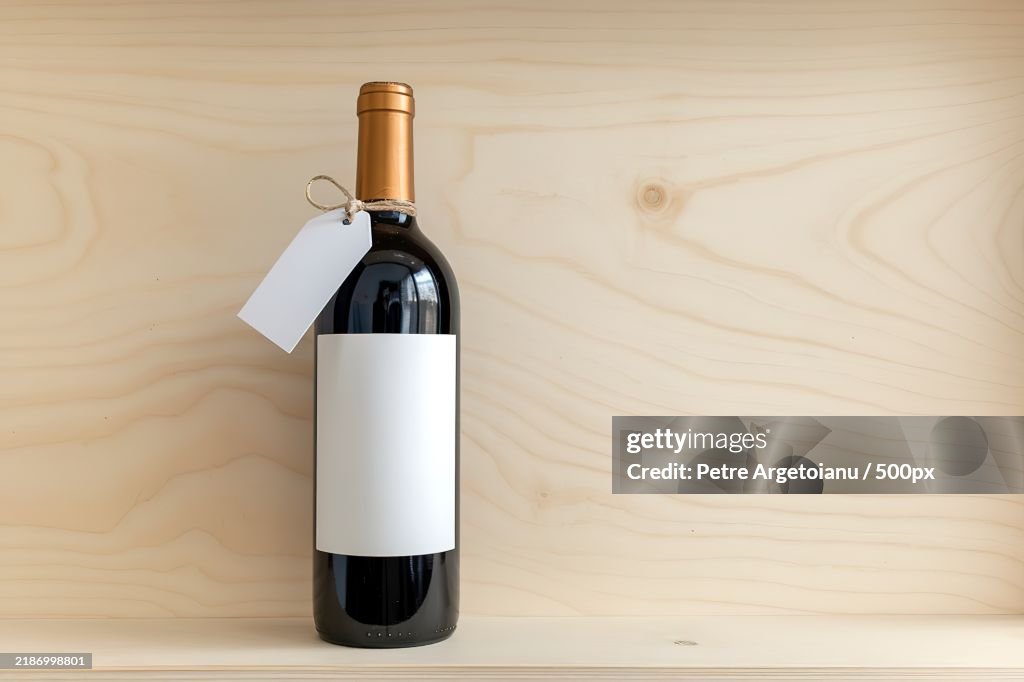 Wine bottle isolated on a light wooden background