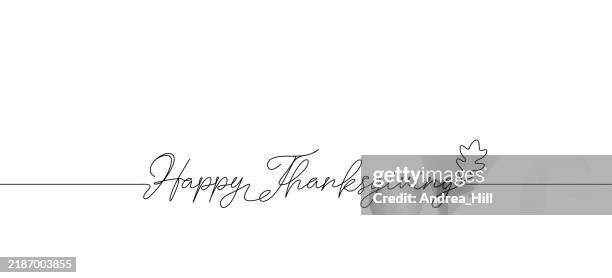 happy thanksgiving greeting single line drawing illustration with editable stroke - hello fall stock illustrations