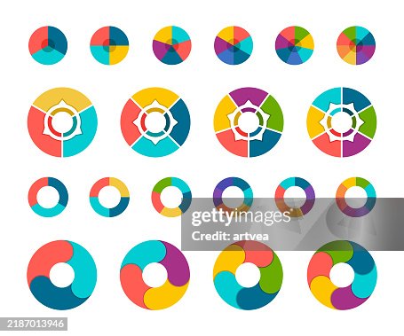 Colorful Pie Chart Collection With 3 4 5 6 And 7 8 Sections Or Steps ...