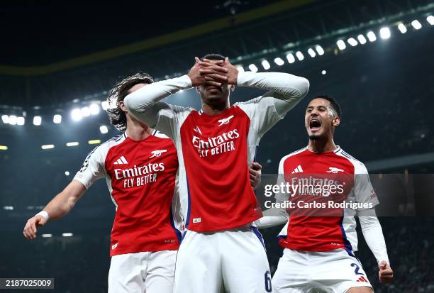 A during the UEFA Champions League 2024/25 League Phase MD5 match between Sporting Clube de Portugal and Arsenal FC at Estadio Jose Alvalade on...