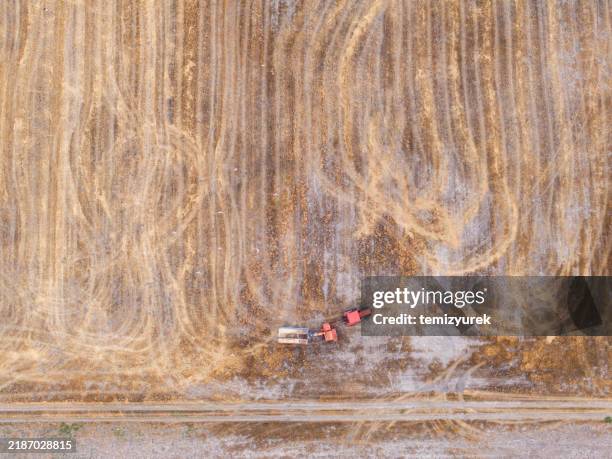 tractor working in wheat field - wheat field from above stock pictures, royalty-free photos & images