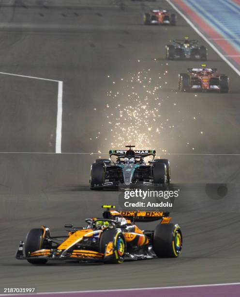 Lewis Hamilton of Mercedes competes in the sprint race during the 23rd round of the Formula 1 World Championship, the Qatar Grand Prix, at Lusail...