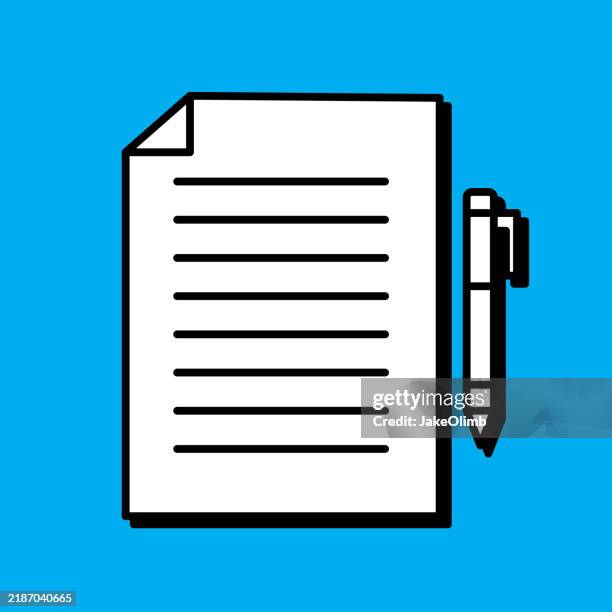 document with pen icon line art - dissertation stock illustrations