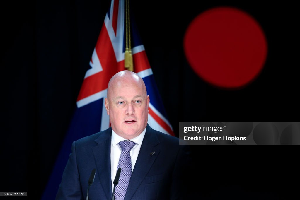 New Zealand Prime Minister Luxon And Finance Minister Nicola Willis Speak To Media