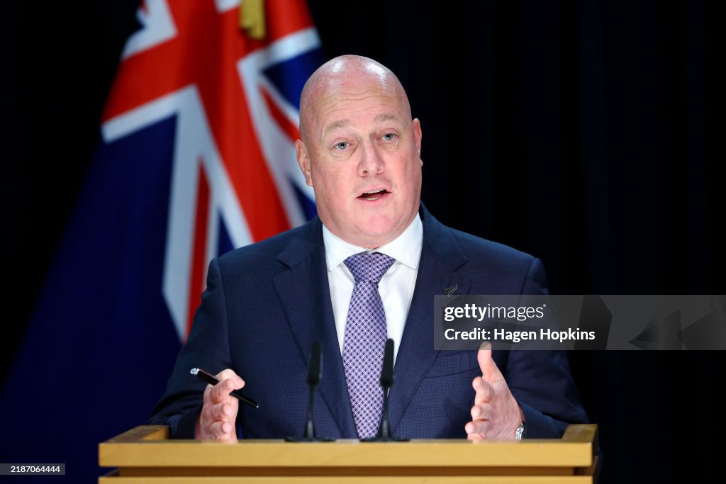 New Zealand Prime Minister Luxon And Finance Minister Nicola Willis Speak To Media