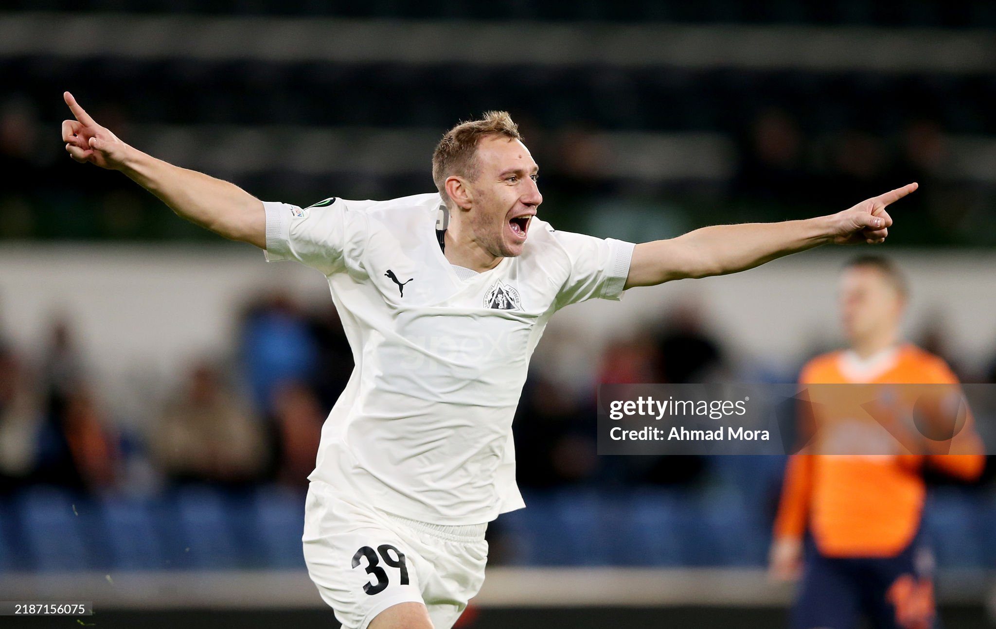 ISTANBUL, TURKEY - NOVEMBER 27: Teodor Lungu of FC Petrocub celebrates after scoring a goal, which is later disallowed following a VAR Review, during the UEFA Conference League 2024/25 League Phase MD4 match between Istanbul Basaksehir FK and FC Petrocub at on November 27, 2024 in Istanbul, Turkey. (Photo by Ahmad Mora/Getty Images)