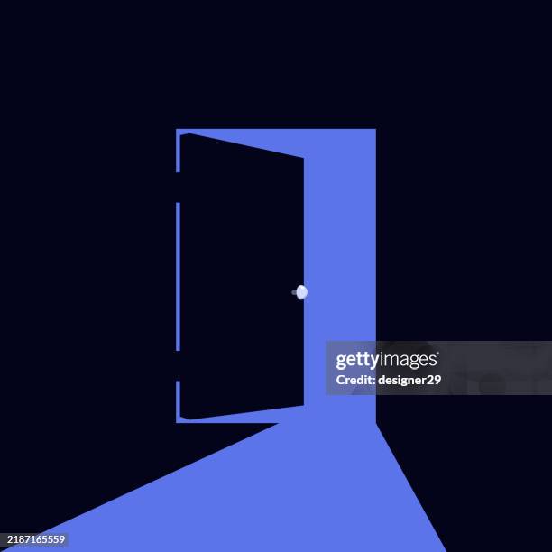 ilustrações, clipart, desenhos animados e ícones de projeto aberto do vetor do ícone da porta - aberto