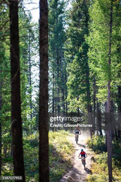 transrockies singletrack 6 mountain bike race in kimberley, bc, canada - fietsevenement stockfoto's en -beelden