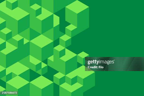 green cube squares 3d modern background - cryptocurrency mining stock illustrations