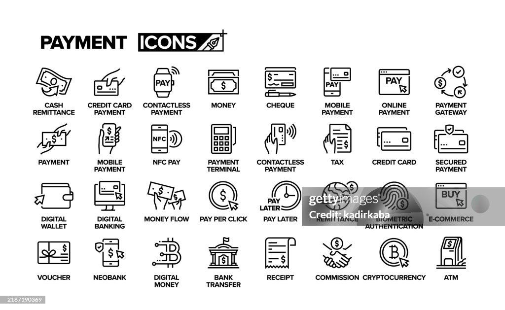 Payment line icon set. Group of object.
