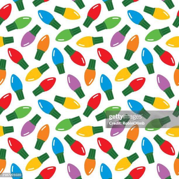 colorful shiny christmas lights seamles pattern - string lights on white stock illustrations