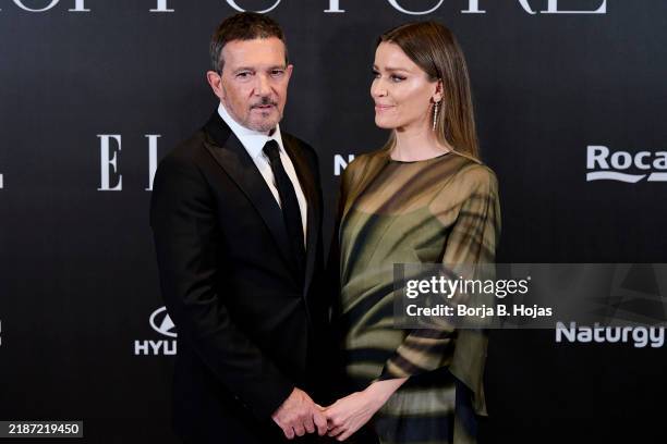 Antonio Banderas and Nicole Kimpel attend the ELLE for Future 2024 photocall at the Four Seasons Hotel at Hotel Four Seasons on November 27, 2024 in...