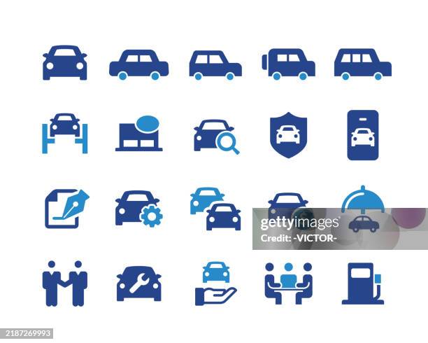 ilustraciones, imágenes clip art, dibujos animados e iconos de stock de iconos de concesionarios de automóviles - serie gráfica clásica - automovil