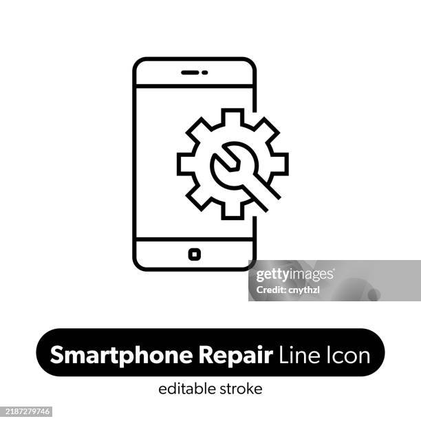 smartphone repair line icon. editable stroke vector icon. - dismantling stock illustrations