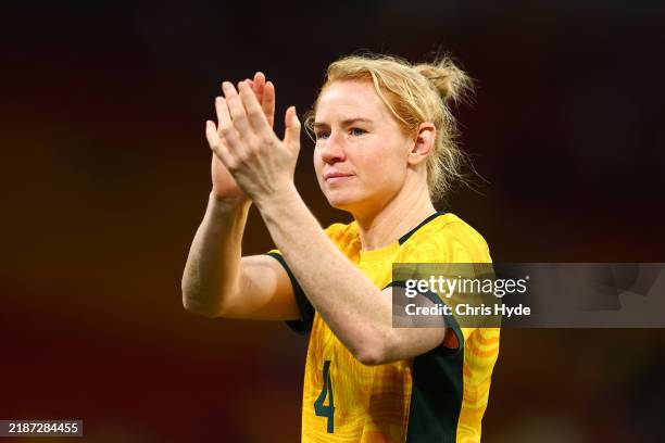 Clare Polkinghorne of Australia applauds the fans after her final appearance for Australia and the team's defeat in the International Friendly match...