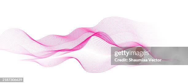abstrakte rosafarbene, sanft fließende wellenlinien auf weißem hintergrund. design dynamischer schallwellenelemente - ineinander verschlungen stock-grafiken, -clipart, -cartoons und -symbole