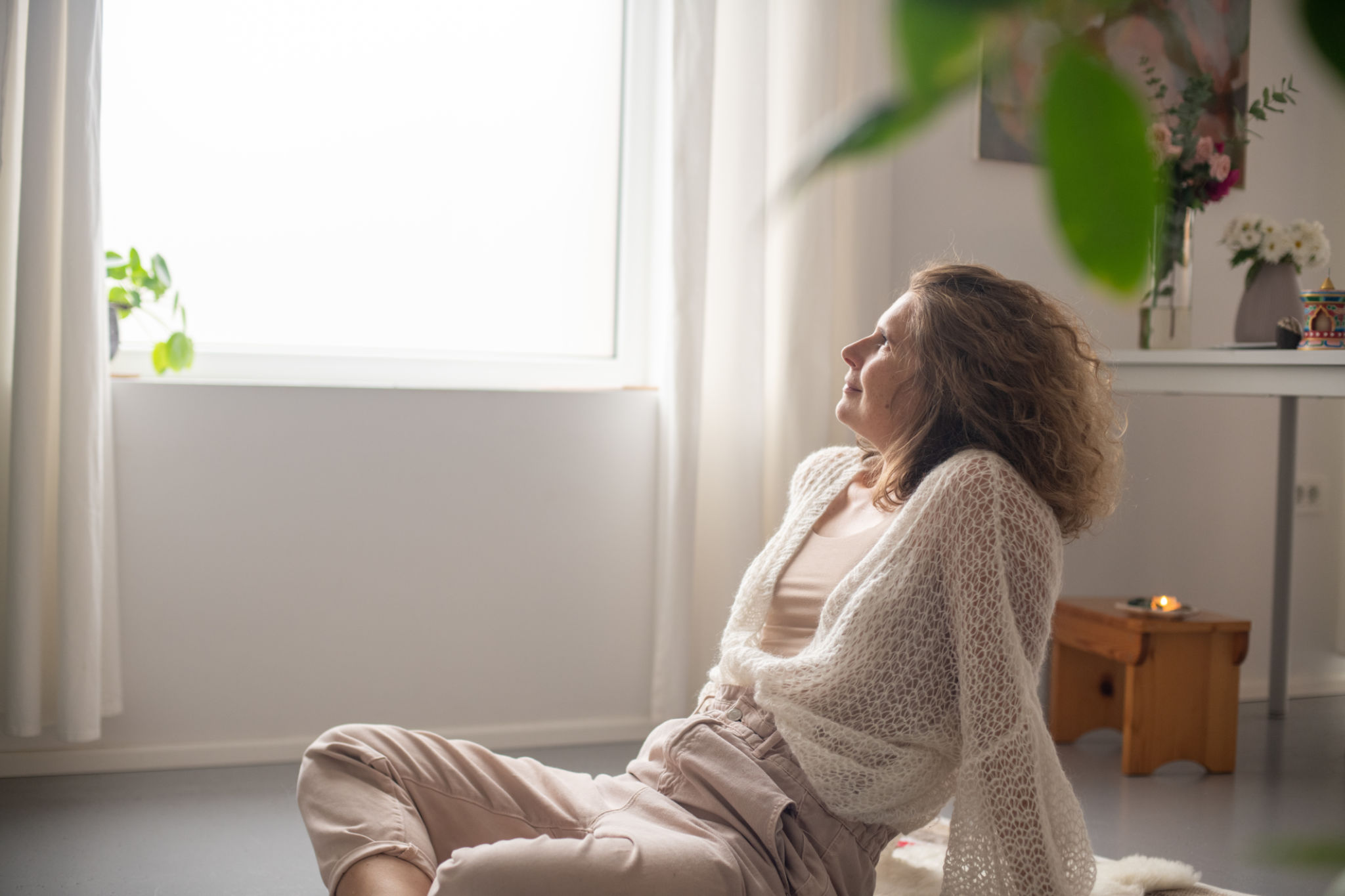 Serene woman doing her morning routine Serene woman doing her morning routine