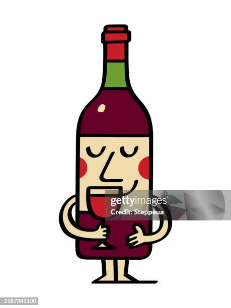 bildbanksillustrationer, clip art samt tecknat material och ikoner med wine bottle with wine glass - vinglas