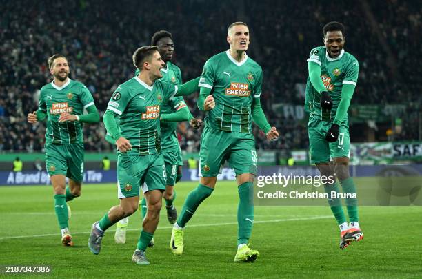 Nenad Cvetkovic of SK Rapid Wien celebrates scoring his team's first goal during the UEFA Conference League 2024/25 League Phase MD4 match between SK...