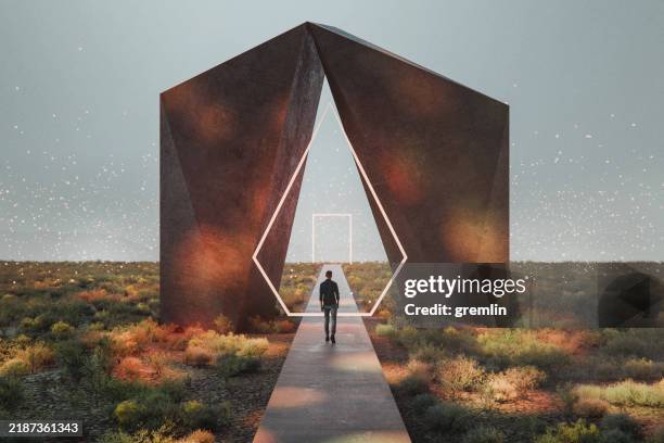 young man walking in fantasy landscape - vision bildbanksfoton och bilder
