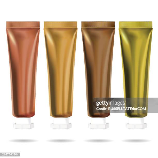 brown metallic screw top cosmetic medical squeeze tube bottles - lid stock illustrations