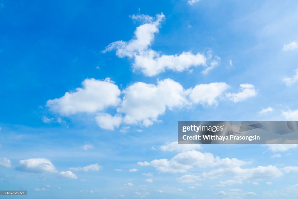 Beautiful Blue Sky with Fluffy White Clouds on a Clear Day